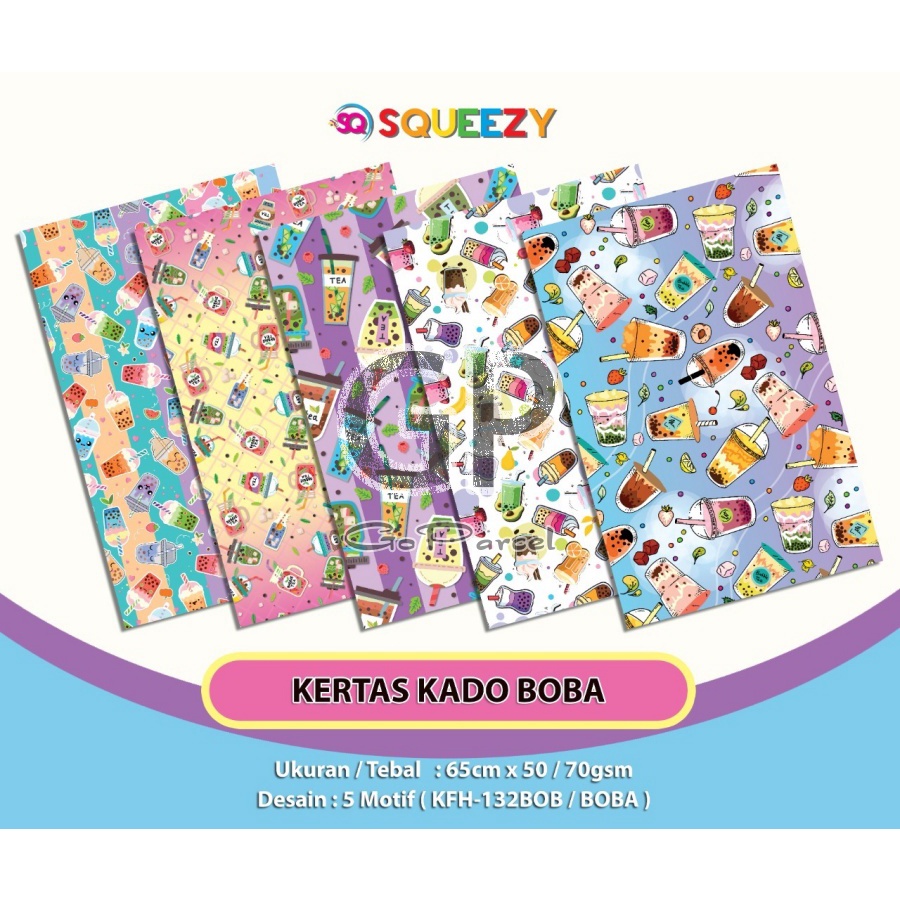 ( 5 Lembar ) KERTAS KADO SQ DOFF - GIFT WRAPPING PAPER BOBA KOREAN DRINK DESSERT SWEET CUTE KPOP