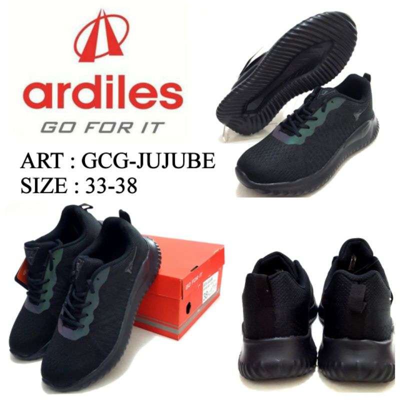 SEPATU SEKOLAH TALI ALL BLACK UNISEX KEREN MURAH ARDILES GCG - JUJUBE TANGGUNG SIZE 33-38