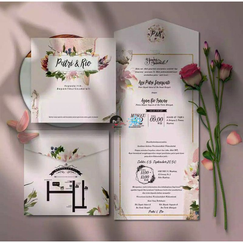 CONTOH / SAMPLE UNDANGAN PERNIKAHAN WATERCOLOR NARCRAFT ROSE PINK