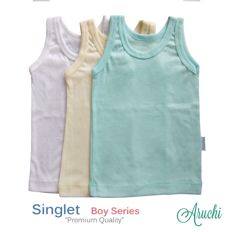 3 pcs VELVET JUNIOR / ARUCHI Singlet Polos / Warna Boy Girl - Kaos Dalam Bayi Lengan Kutung Halus Lembut Murah SNI