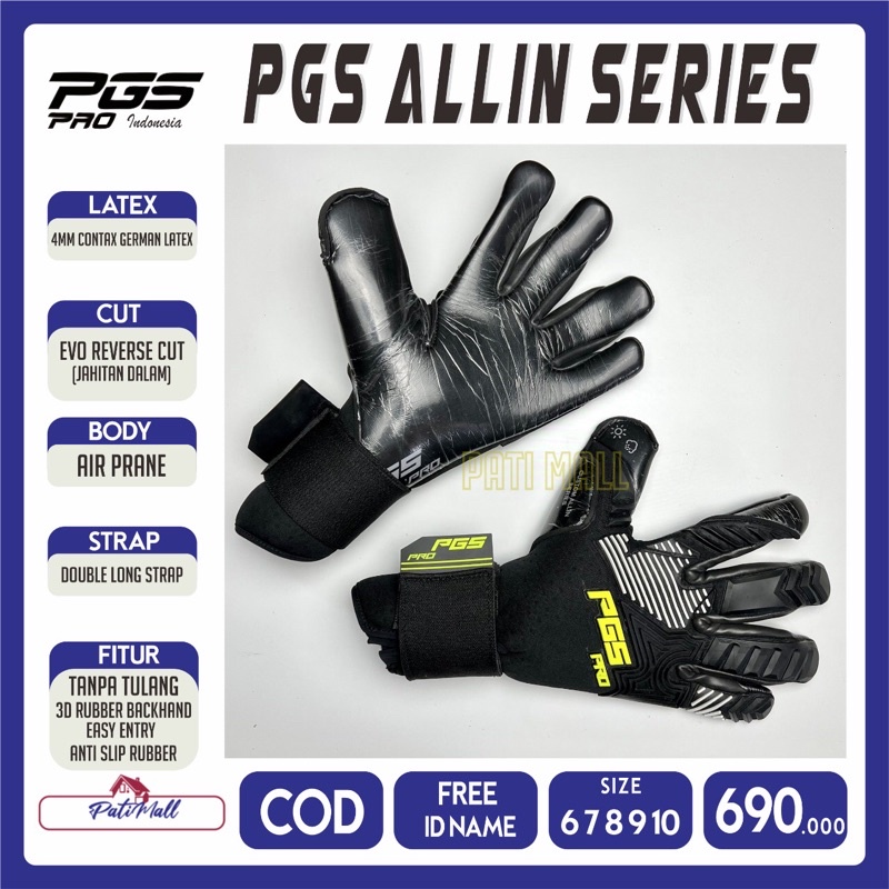 SARUNG TANGAN KIPER PGS PRO ALL IN HITAM SERIES 2022 ORIGINAL