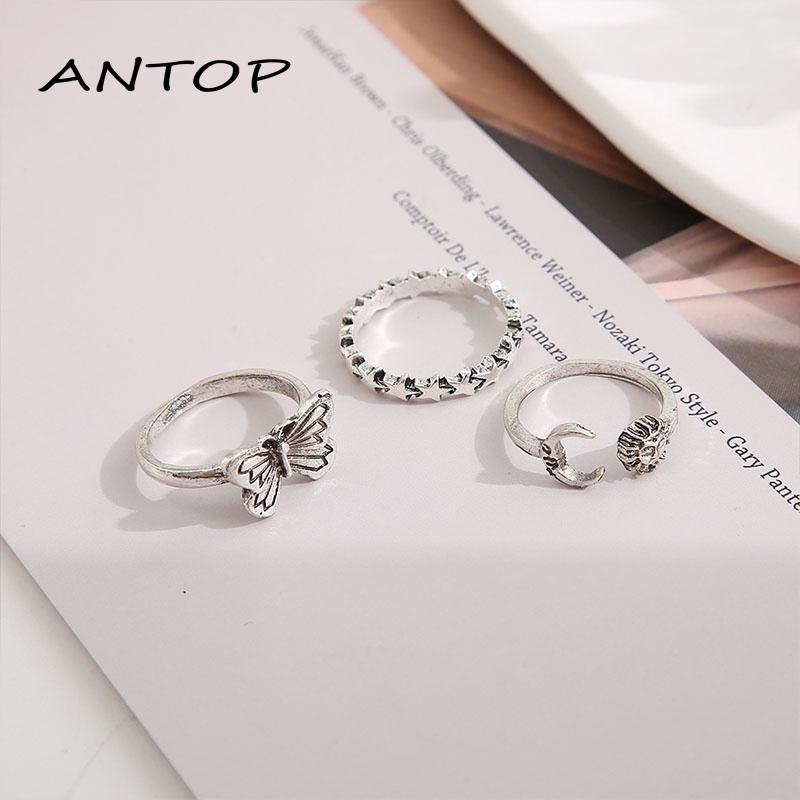 3pcs / Set Cincin Model Terbuka Desain Matahari Butterfly Gaya Retro