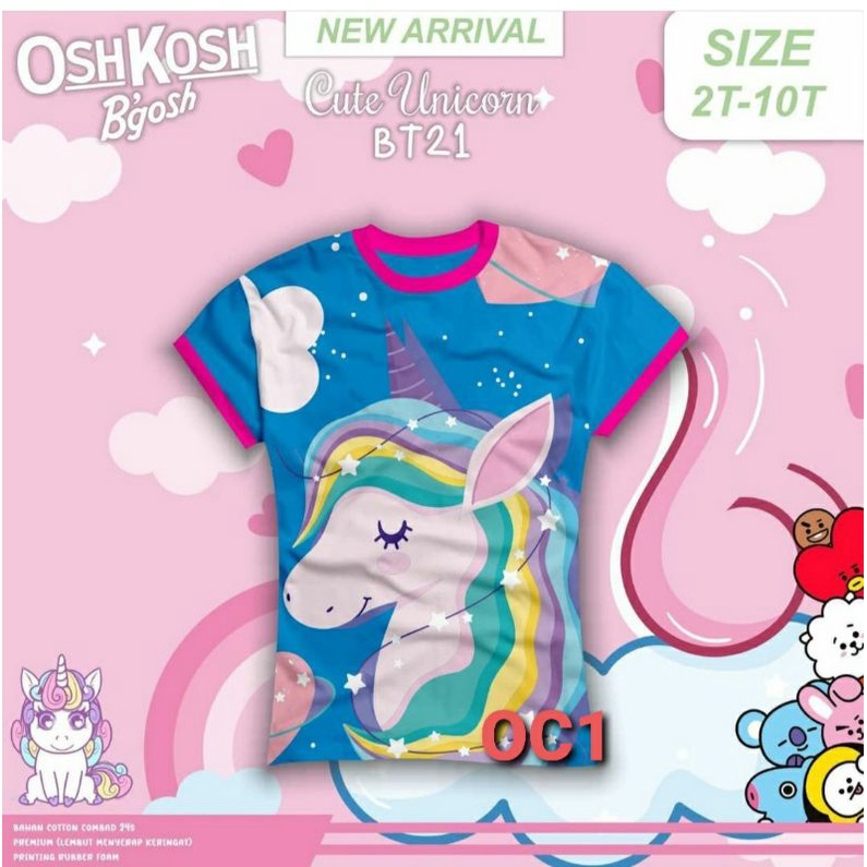 Baju anak kaos cewek unicorn/bts/bt21 2-10th