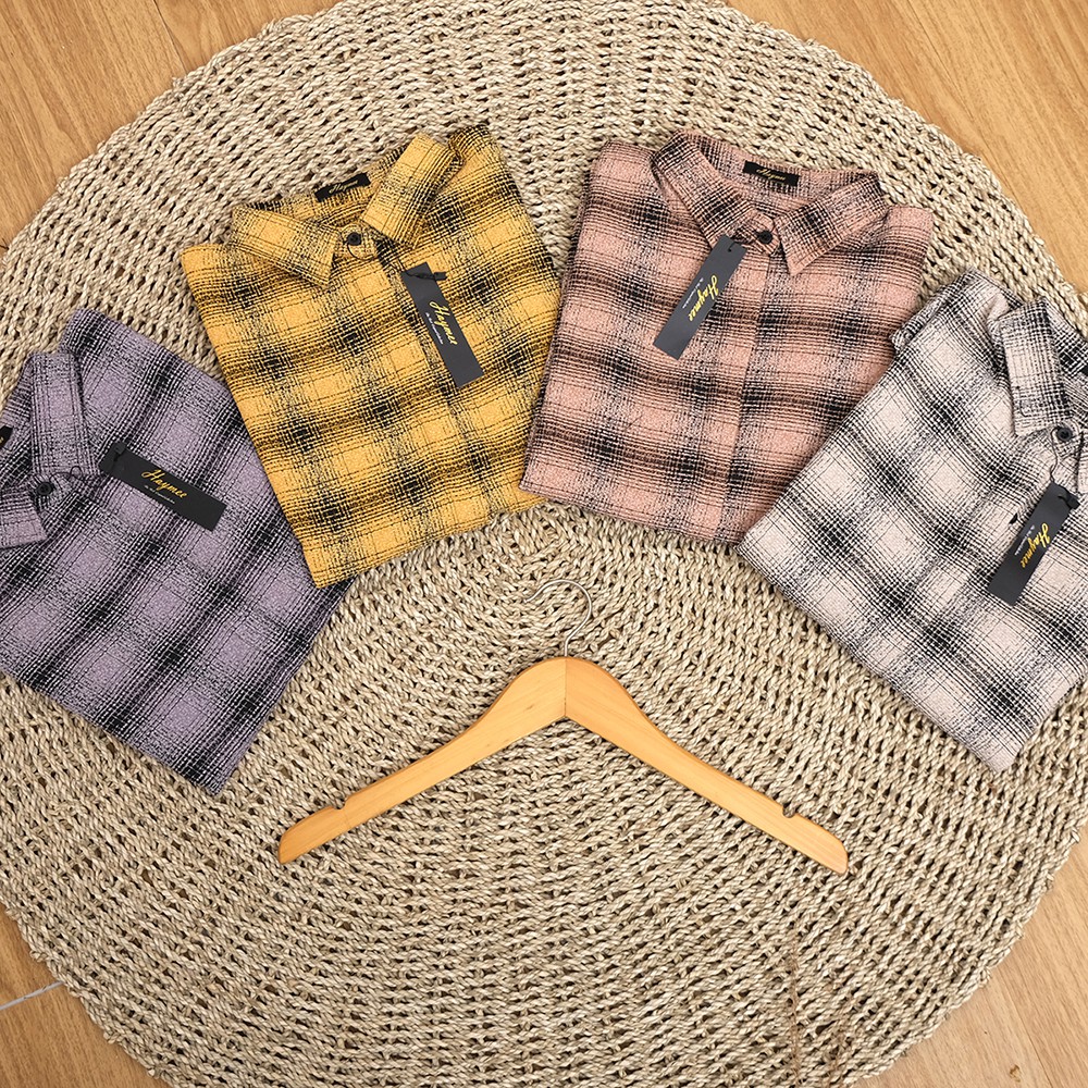 KS Kemeja Kalong Kotak-Kotak Wanita Atasan Flanel Cewek Baju Kalong Kotak Oversize - Hem Jumbo