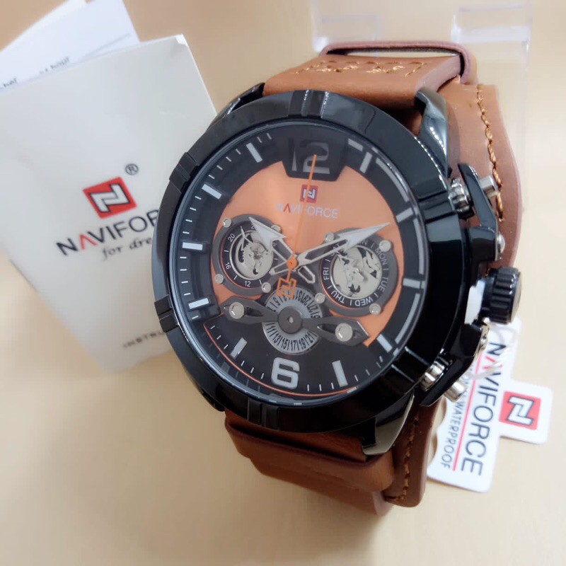 Jam tangan Naviforce 9162 Tali Kulit Original Pria