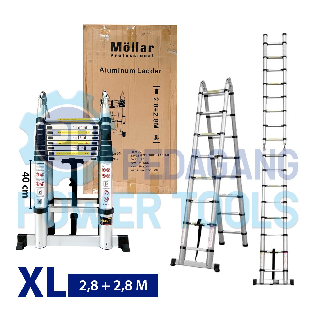 TANGGA LIPAT A XL 2.8+2.8 TANGGA TELESKOPIK DOUBLE ALUMINIUM 5.6 METER