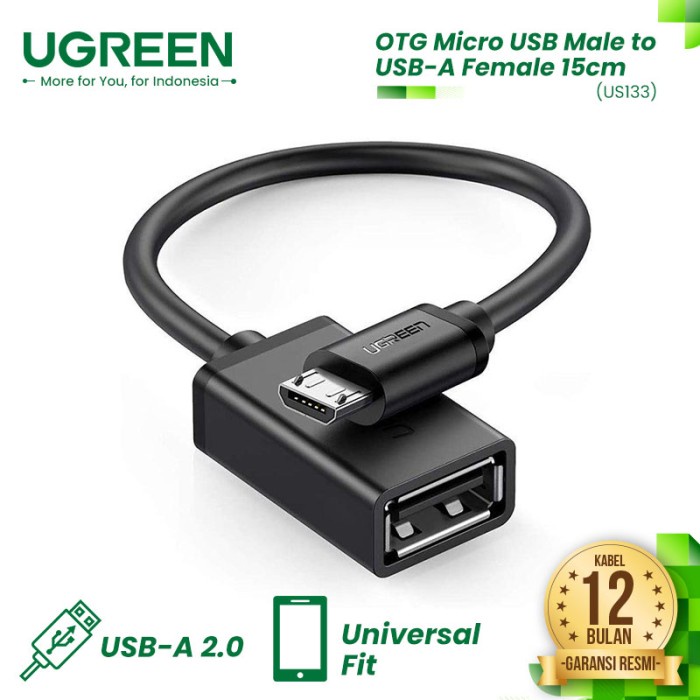 UGREEN Micro USB Male to USB-A Female Cable 15cm - US133