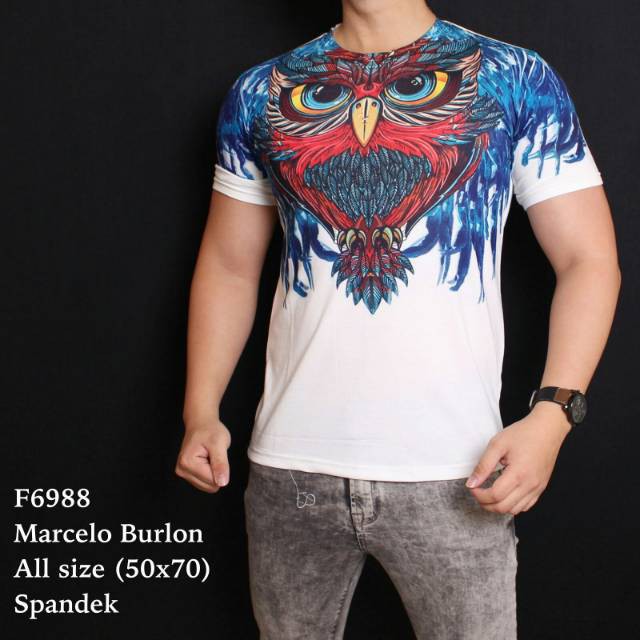 Kaos marcelo batik pria bird owl blue