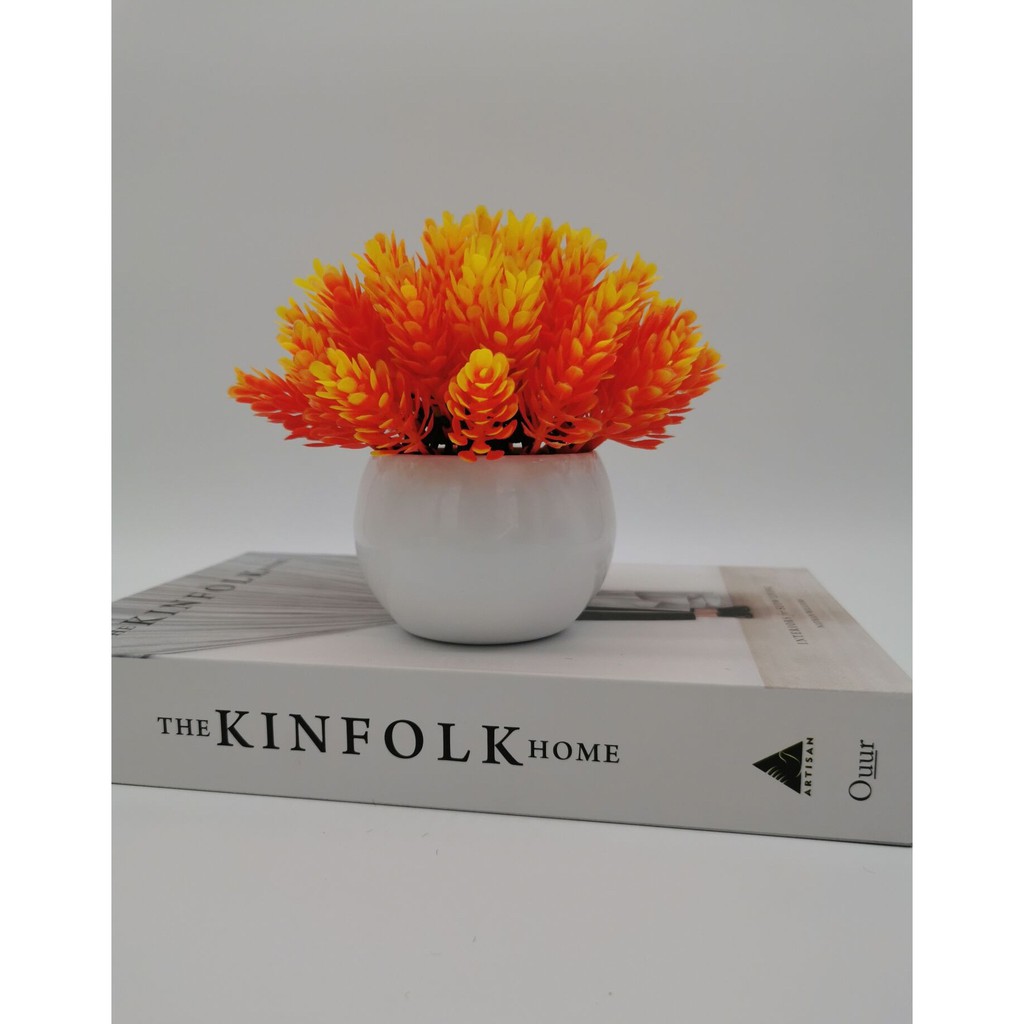 Tanaman Pot Mini Bonsai Cemara Dekoratif Bunga Plastik-Oren