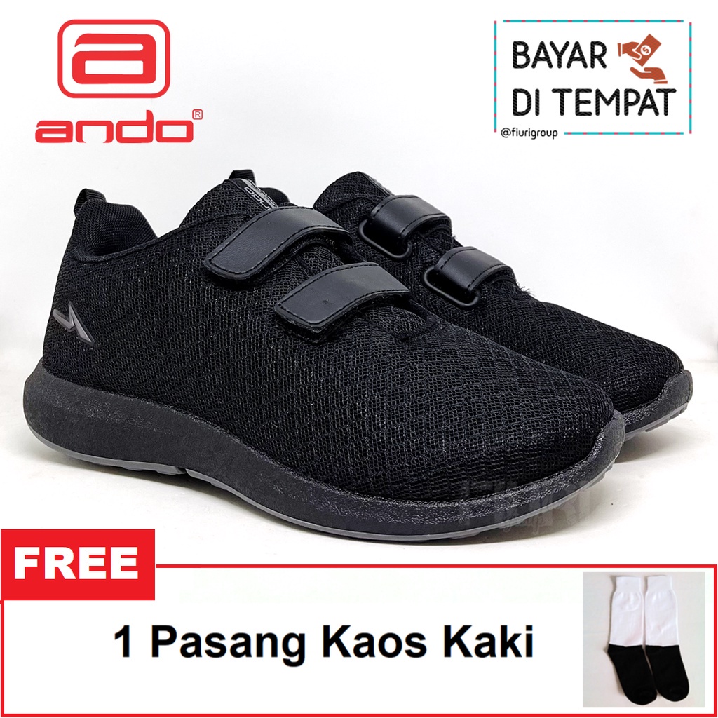 FIURI - ANDO ORIGINAL -  BSC 21 PEREKAT 31-38 FULL HITAM - SEPATU SNEAKERS KANVAS SOL KARET ANAK KECIL PEREMPUAN LAKI-LAKI - SEPATU KETS LUCU FASHION TRENDY - SEPATU SEKOLAH PAUD TK SD KRETEKAN PEREKAT CEWEK COWOK MURAH PROMO DISKON BONUS KAOS KAKI