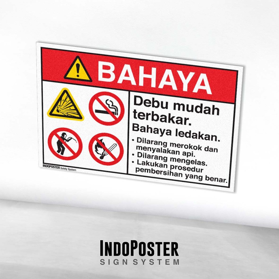 

Stiker Safety Sign Rambu K3 ANSI Bahaya Ledakan Debu Mudah Terbakar