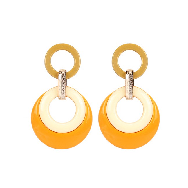 LRC Anting Tusuk Fashion Size Circle Two-color Acrylic Earrings F5499X