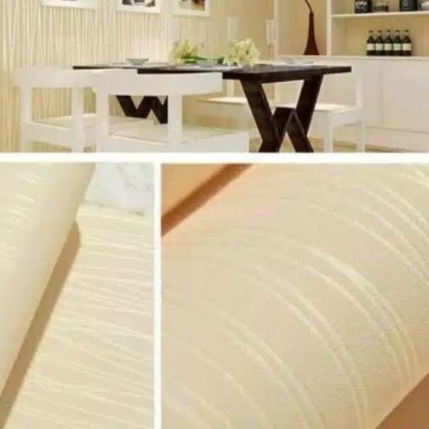 ⅍ Wallpaper Sticker Dinding Motif Salur Kream Polos Dan Timbul Mewah Elegan ►