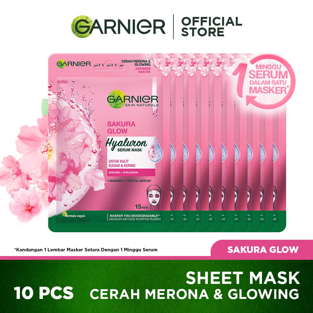 Garnier Serum Mask Sakura Glow Skin Care x 10 Pcs - Masker Wajah Skincare Glowing (Sakura White)