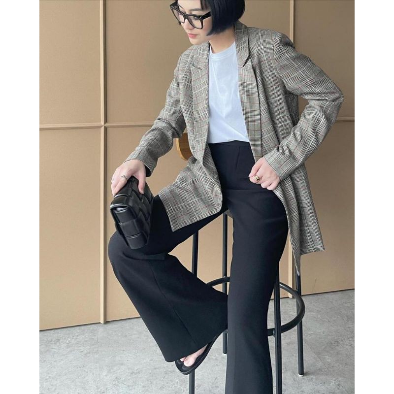 TRICK & TRICKY OVERSIZED BLAZER PLAID GREY