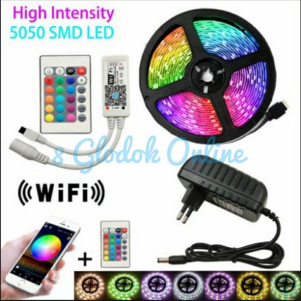 Lampu Limited Jual Wifi Waterproof RGB  15Meter LED IP65 Adapter Strip Strip 5050