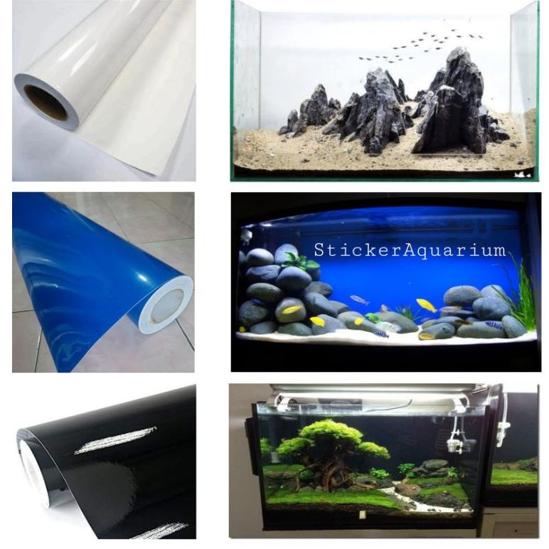 [KODE PRODUK W9094] skotlet stiker kaca aquarium/ stiker background akuarium polos biru putih hitam