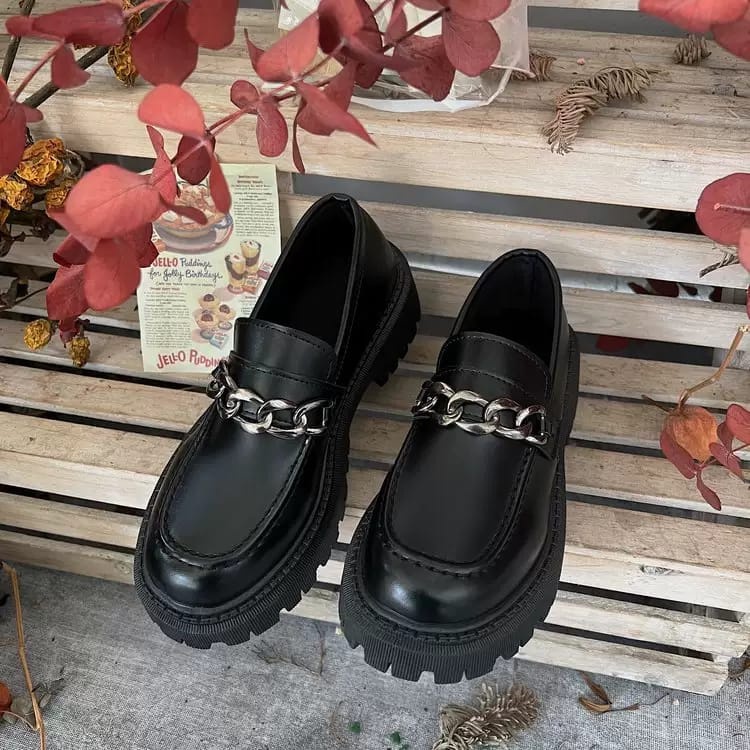 4.4 SEPATU LOAFER WANITA RANTAI SILVER BLACK DOFF AND GLOSY QUALITY PREMIUM DS 099