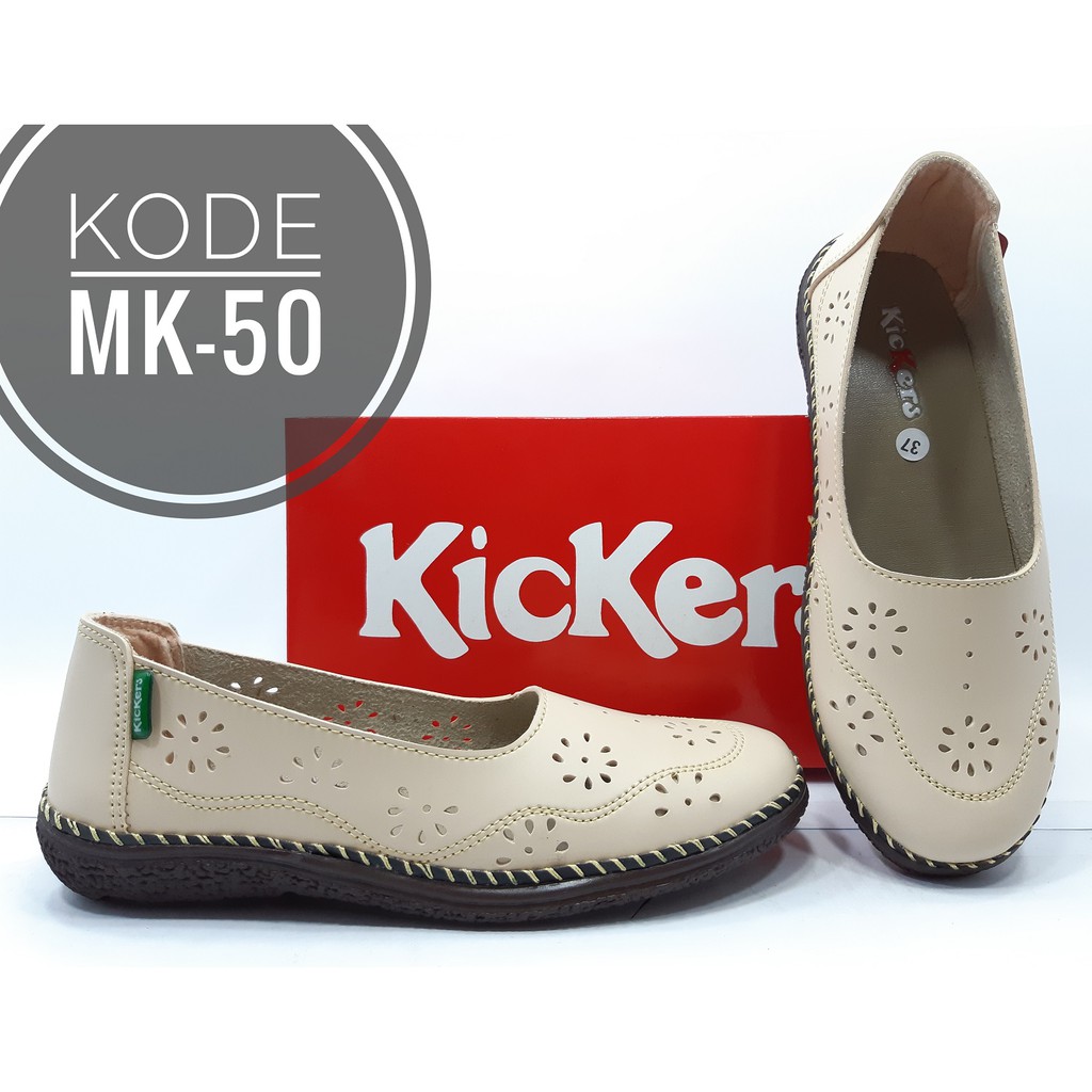 Sepatu Kickers Wanita Slip On Kode MK-50-Cream