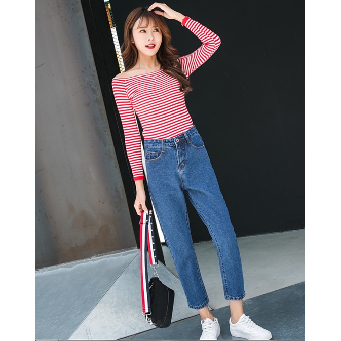 Celana Wanita Celana Harlan Jeans Celana Fashion Korean Style Celana Longgar Cropped Trousers Tampak Kurus