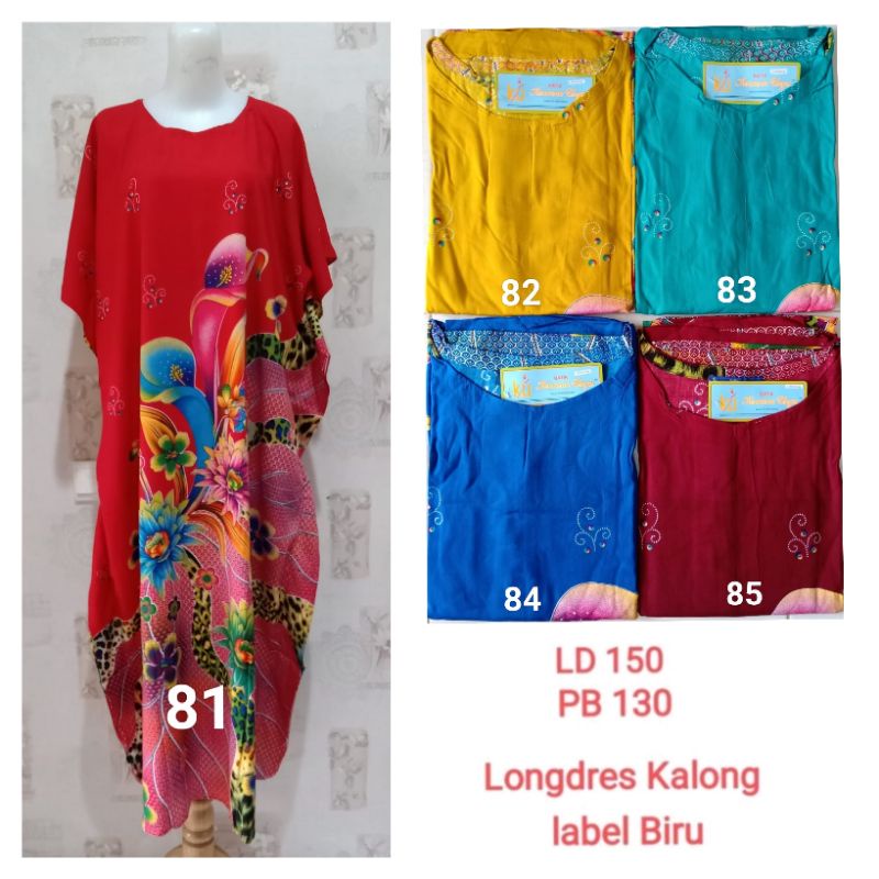 Longdres Kalong LD 150 cm PB 130 cm Batik Kencana Ungu label Biru