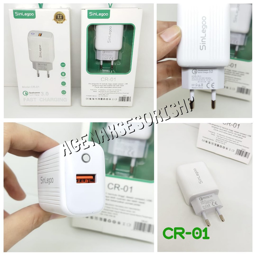 SINLEGOO CR-01 Head Charger LED 1 USB Port Batok Casan Quick Charge 3.0 GARANSI 1 TAHUN