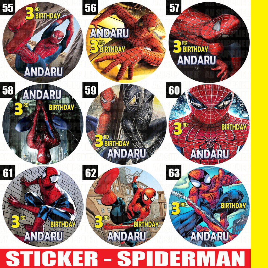 60 Stiker Spiderman Label Bag Kue Souvenir Ultah Ulang Tahun Shopee Indonesia