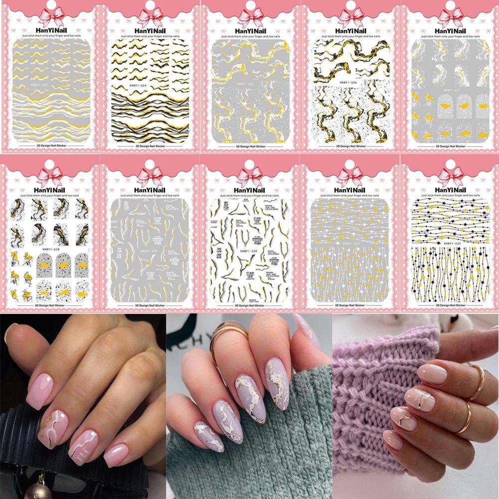 Solighter 3D Nail Sticker Bintang Garis Geometris Stripe Transfer Stickers