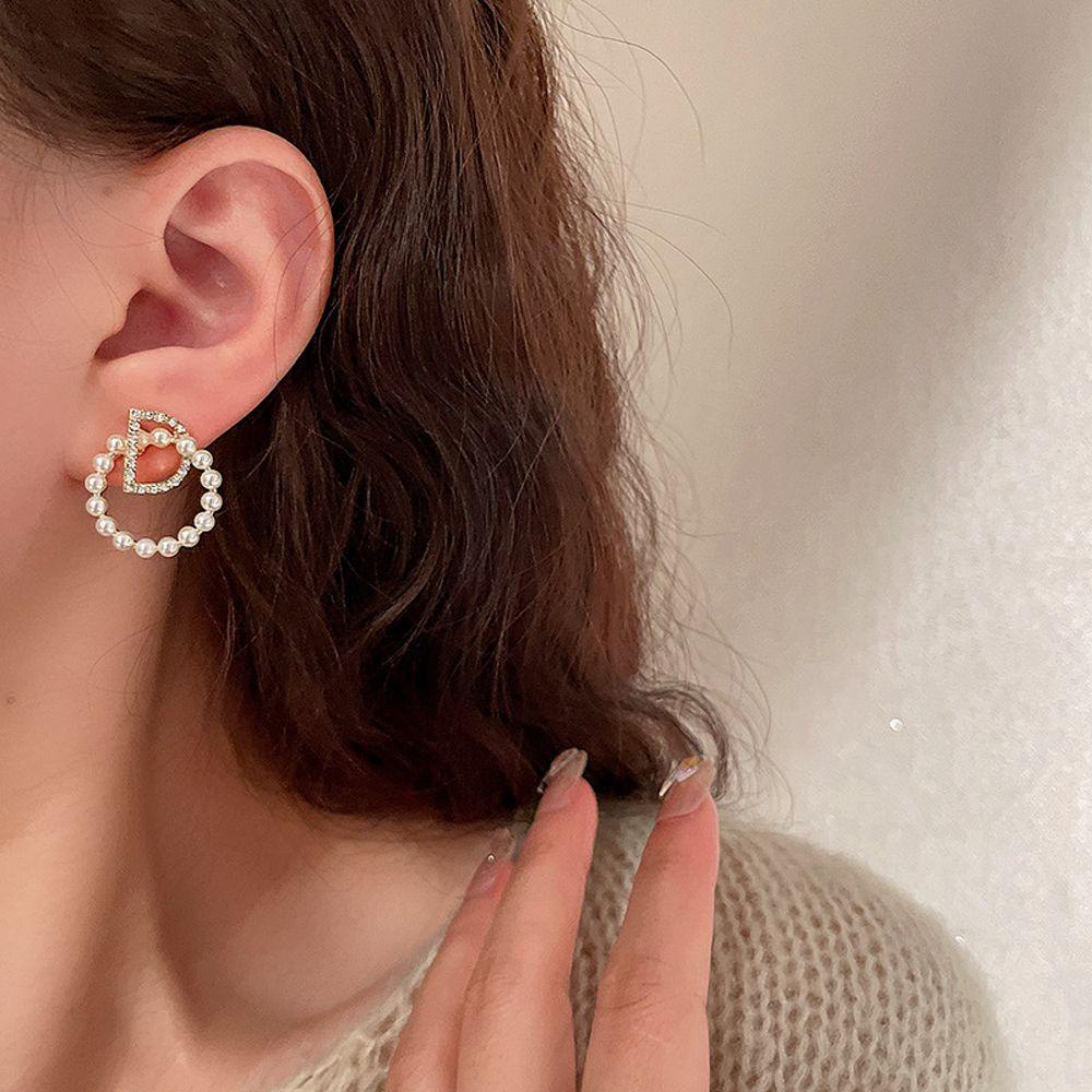 Needway Wanita Menjuntai Anting Trendi Manis Untuk Perempuan Huruf D Temperamen Kristal Drop Earrings