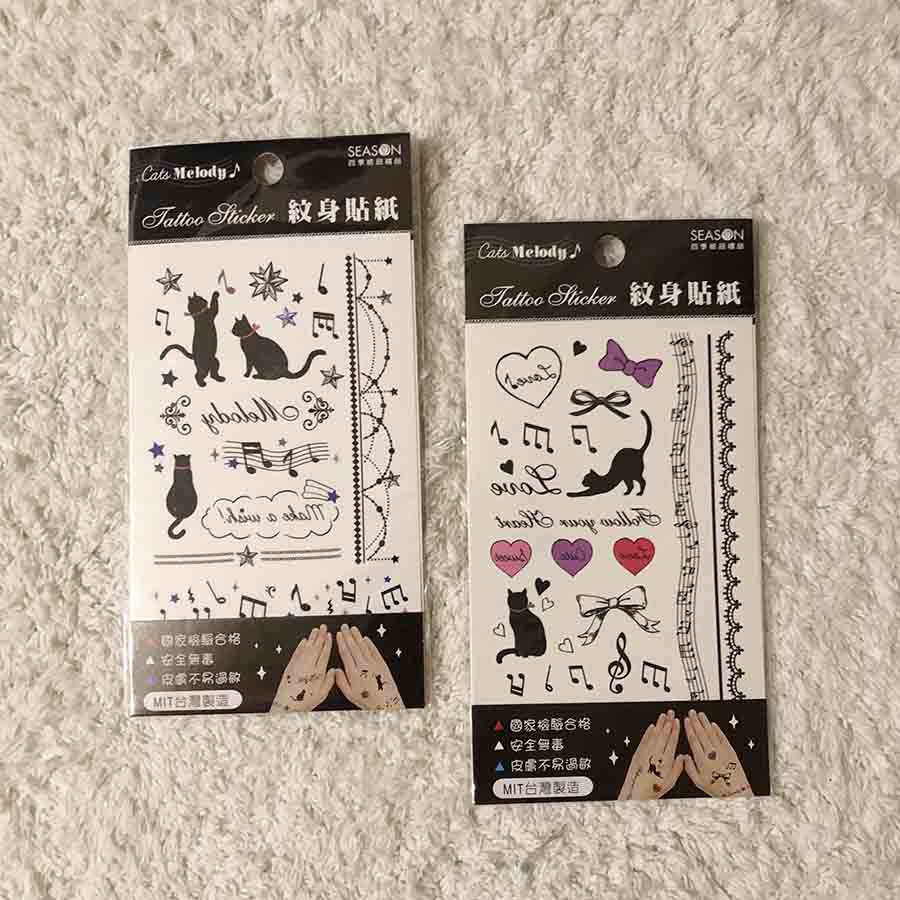 TATO TATTOO (KUCING dan MUSIK) STICKERS STIKER  TEMPORARY - made in TAIWAN -1 PCS