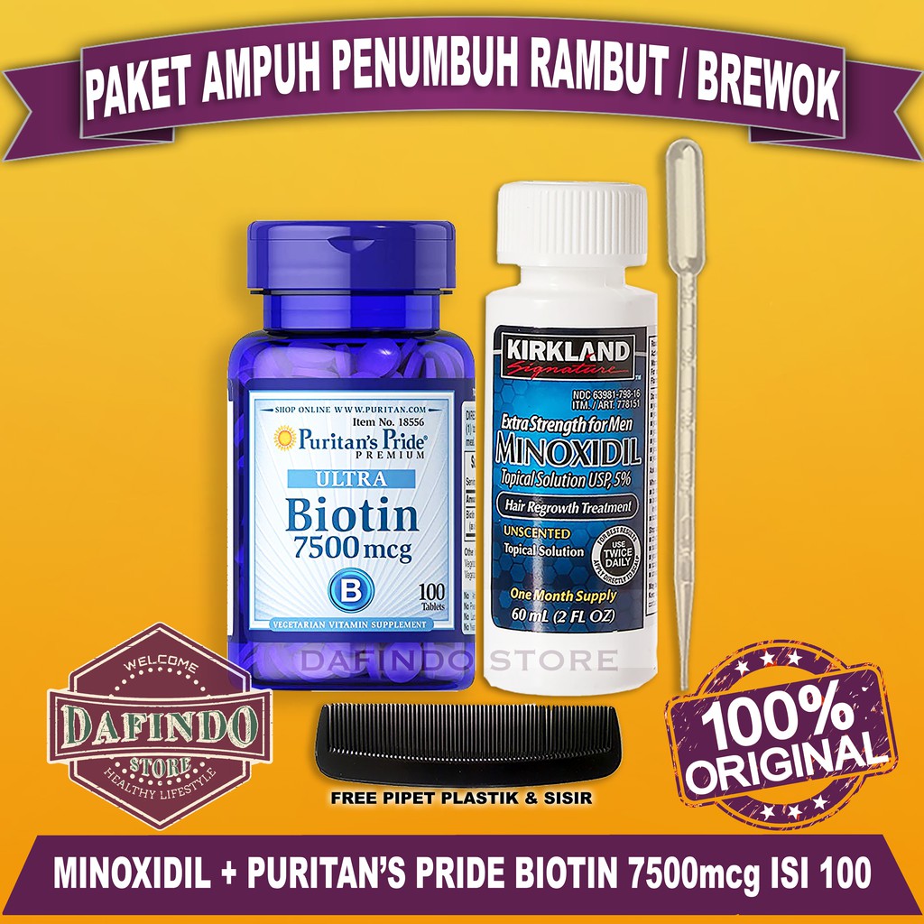 Kirkland Minoxidil 5% 60ml + Puritan Biotin 7500mcg isi