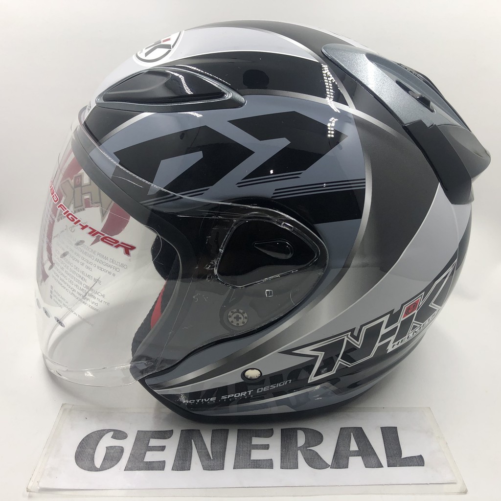 Helm NHK R6 Motif Uriken Black Silver Glossy Hitam Abu Half Face