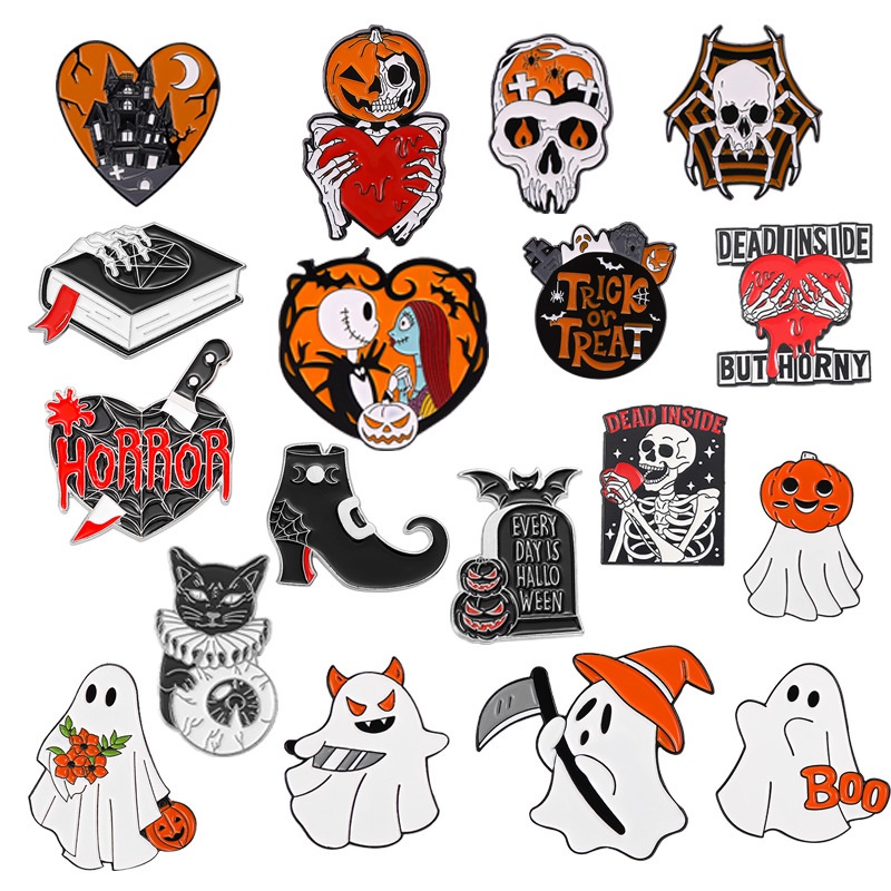 Bros Pin Enamel Desain Tengkorak Setan Peti Mati Gaya Gothic Punk Untuk Pesta Halloween