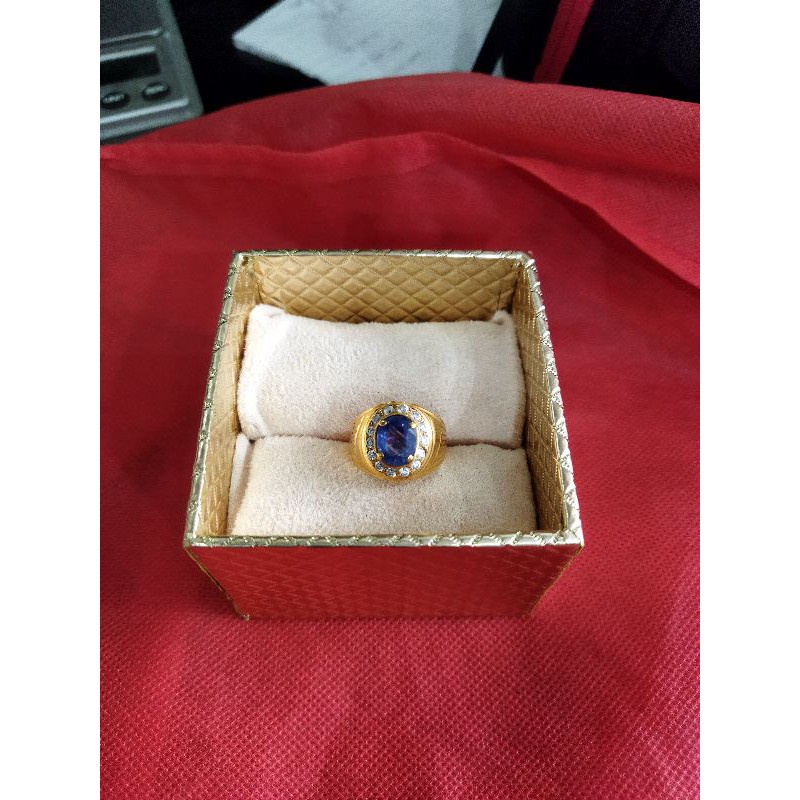 Cincin Eropa Pria Berlian Blue Natural Sapphire Birma Kode 030