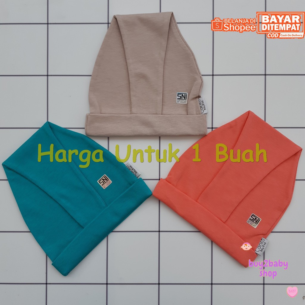 Topi kupluk bayi model kuncung panjang warna polos Cainito 0-3 Bulan isi 1 PCS