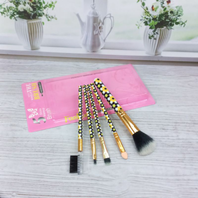 Alat Set &amp; Kuas Make Up 5in 1 Eyebrow Brush Blus On