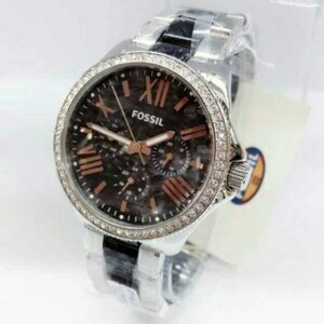 JAM TANGAN WANITA FOSSIL AM4632 SILVER BLACK 100% ORIGINAL