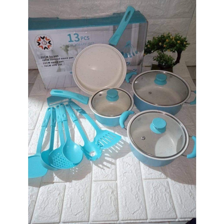 Panci Anti Lengket (TERMURAH) ALAT MASAK 1 SET ISI 13 PCS WARNA WARNI STAINLESS STEEL Panci Stainles