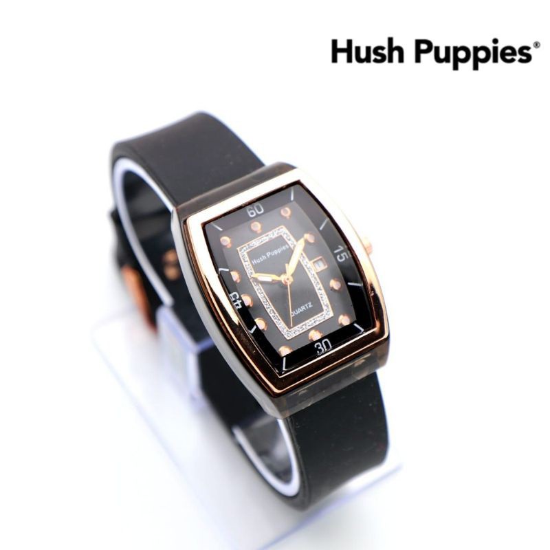 Jam Tangan Wanita Hush Puppies Oval Strap Rubber Tanggal aktif