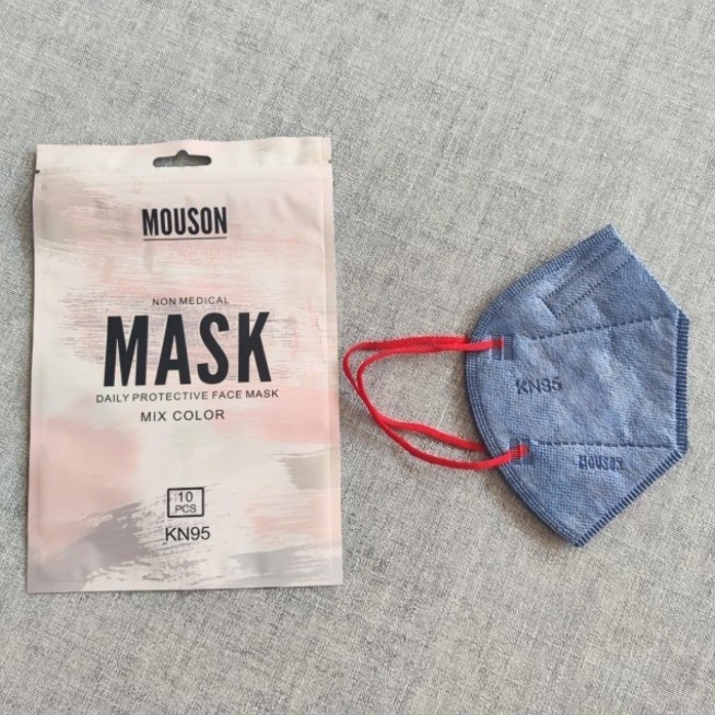 MOUSON 3D MASK KN95 ISI 10 5PLY MASKER 5 LAPIS -ALA KOREA - Grey Denim Tali Merah Blue Denim Grey Je