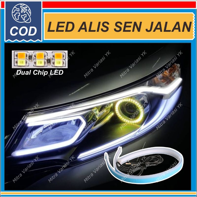 LAMPU ALIS MOBIL LED DRL DOUBLE RUNNING SEN BERJALAN 2 MODE 60 CM + WELCOME LIGHT MODEL SLIM TIPIS G