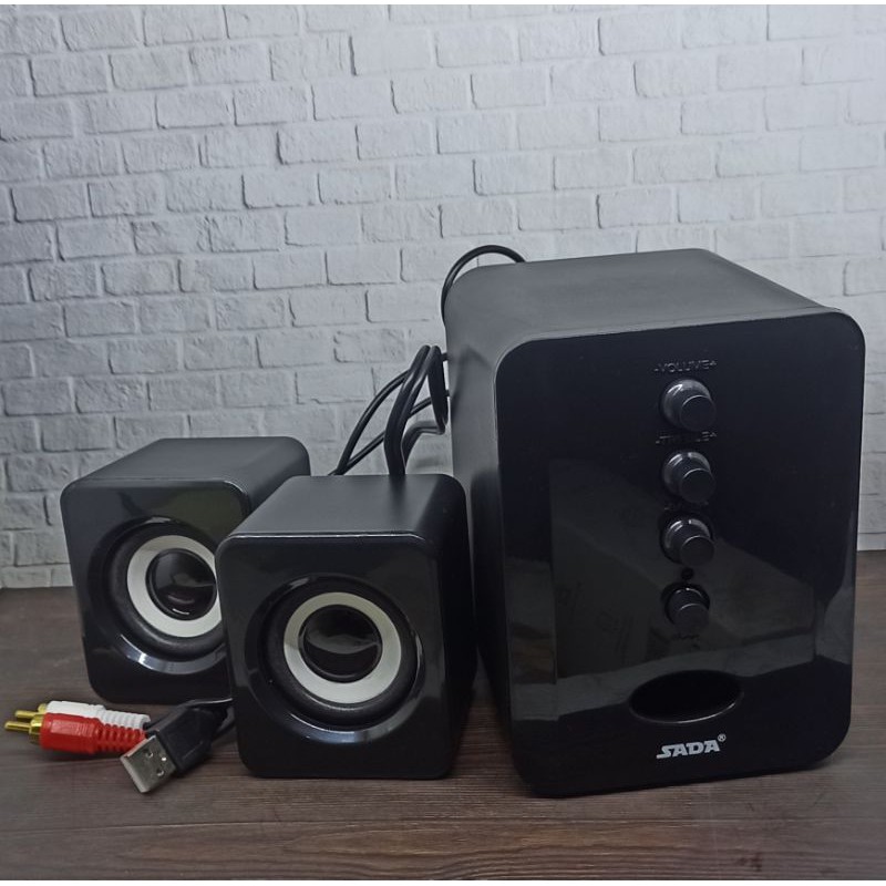 Speaker Stereo 2.1 Subwoofer USB Power TV laptop bass trabel set audio aktif Spiker D203 SADA D202 Black