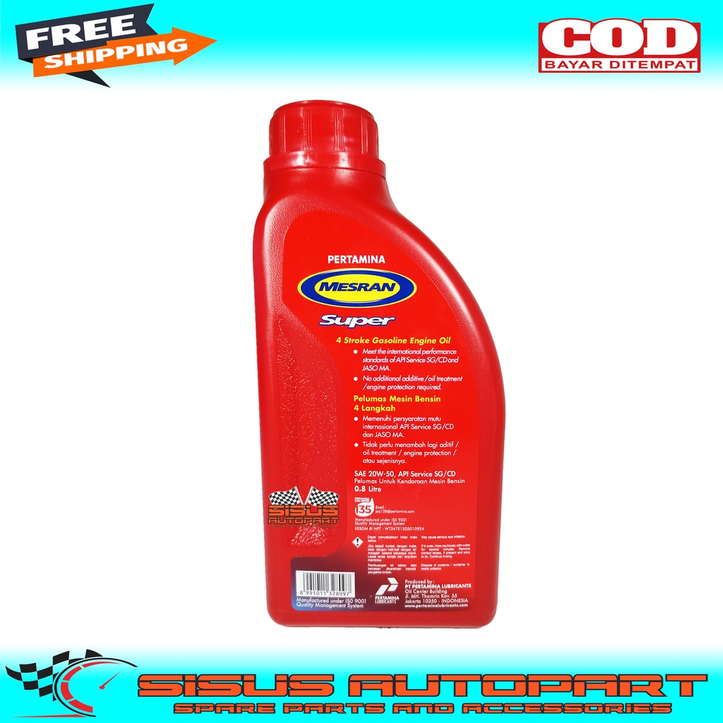 OLI PERTAMINA MESRAN SUPER 0.8L / OLI MESRAN SUPER SAE 20W-50 800ML