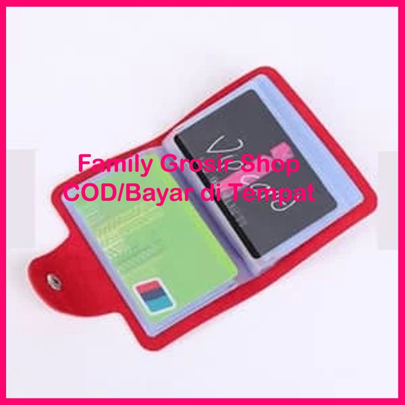Dompet kartu nama kartu ATM warna polos bahan kulit sintetis isi 24 lembar kartu