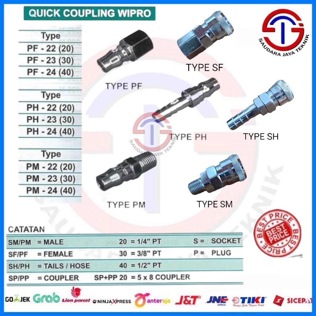 WIPRO Quick Coupler Coupling Sambungan Selang Angin SH SM SF PH PM PF