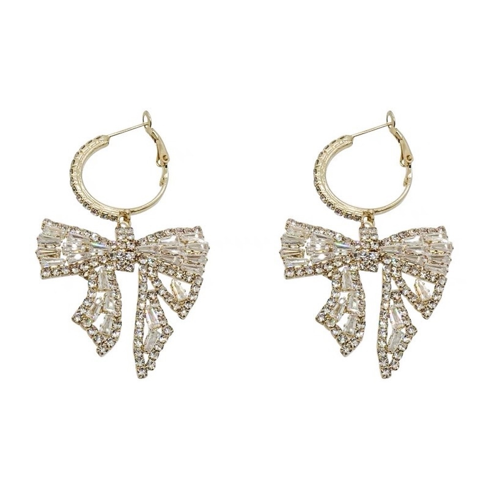 Anting Tusuk Gantung Temperament Desain Pita Hias Zirconberlian Untuk Wanita