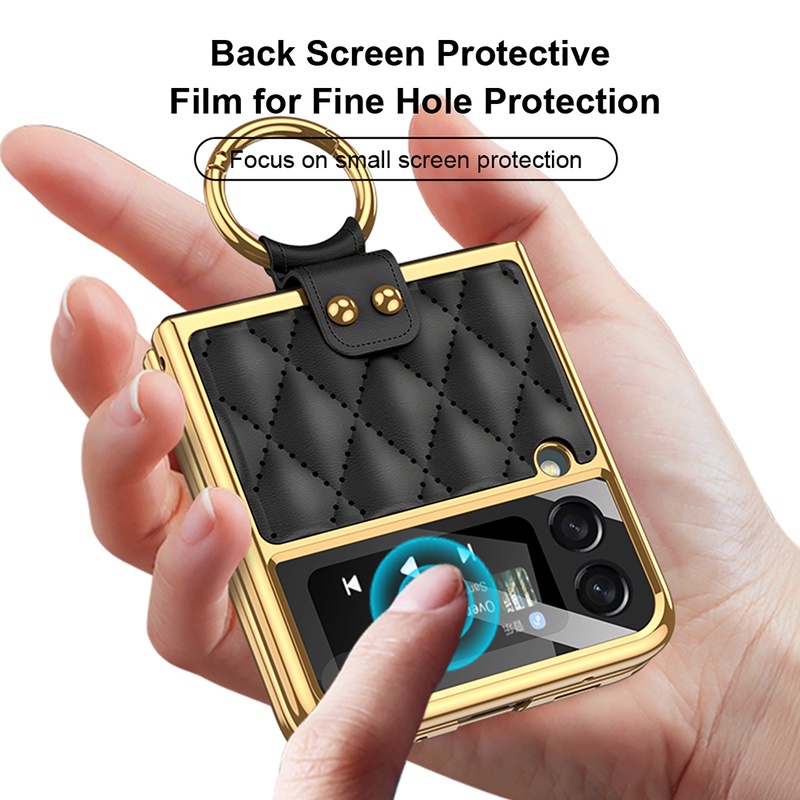 Case Bahan Kulit PU Dengan Ring Holder Untuk Samsung Galaxy Z Flip 3