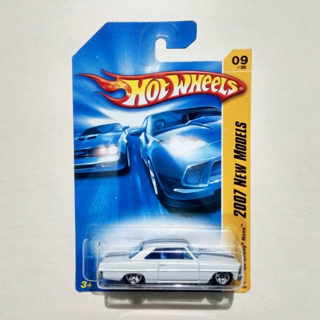 66 Chevy Nova white stripe blue 2007 New Models Hot Wheels Hotwheels card regular