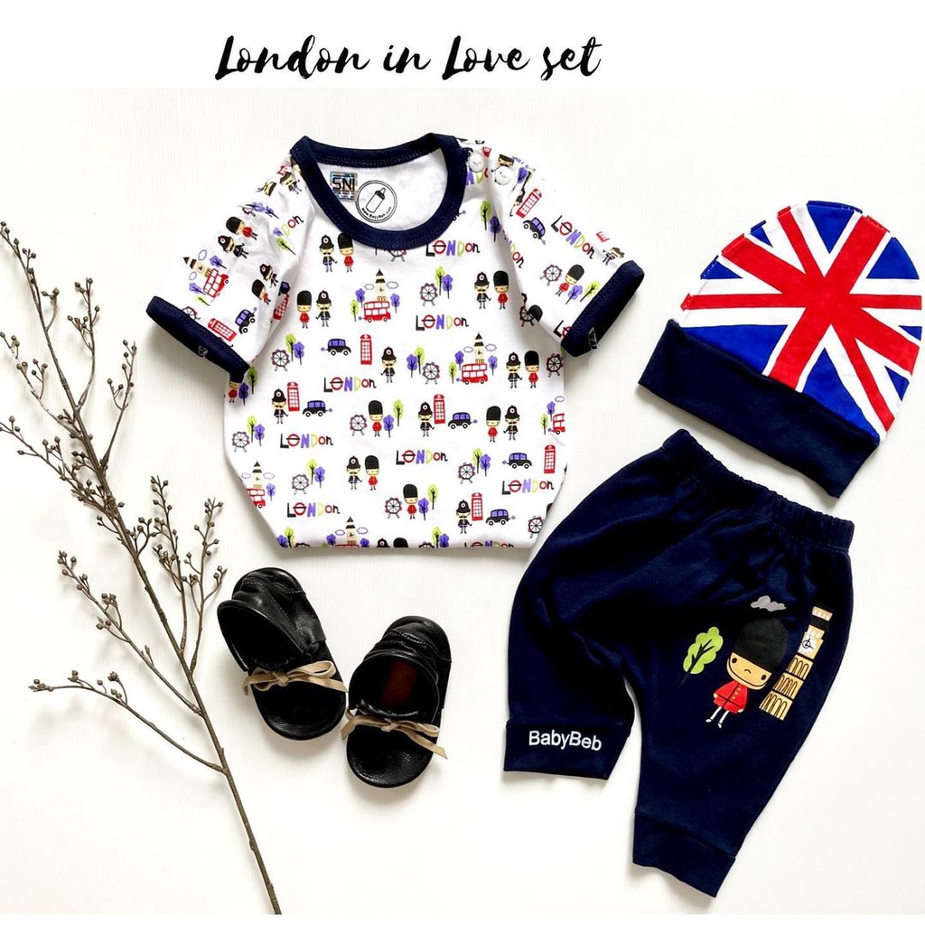 SLEEPING TIGER / LONDON IN LOVE Baju Setelan Kemeja Celana Topi Dasi Pergi Jalan Fashion Anak Bayi Cowok Laki Lucu