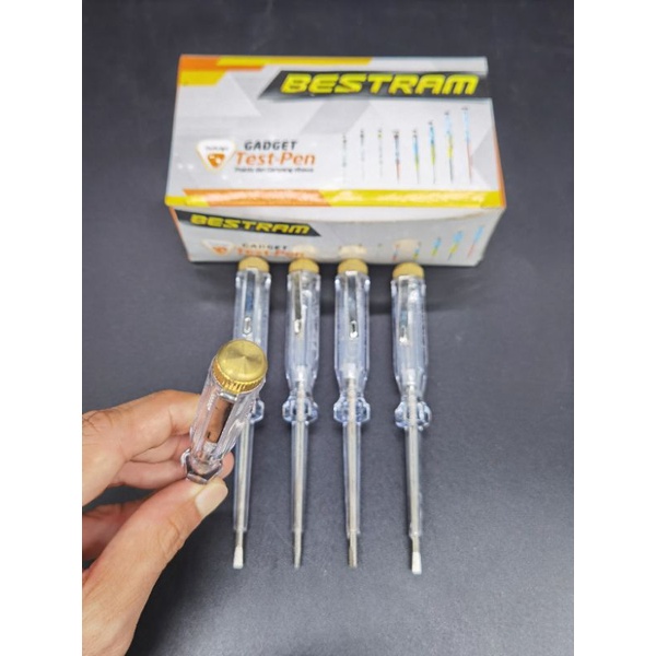 Testpen, Obeng, Alat Ukur Listrik merek Bestram BTP63, cap Kuningan magnet 13,6cm